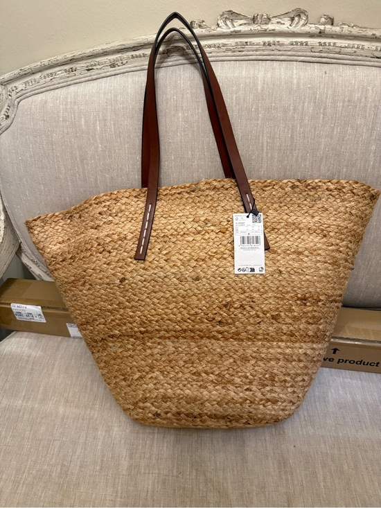 Mango Handbags - Mango Natural Straw Tote with Brown Leather Handles